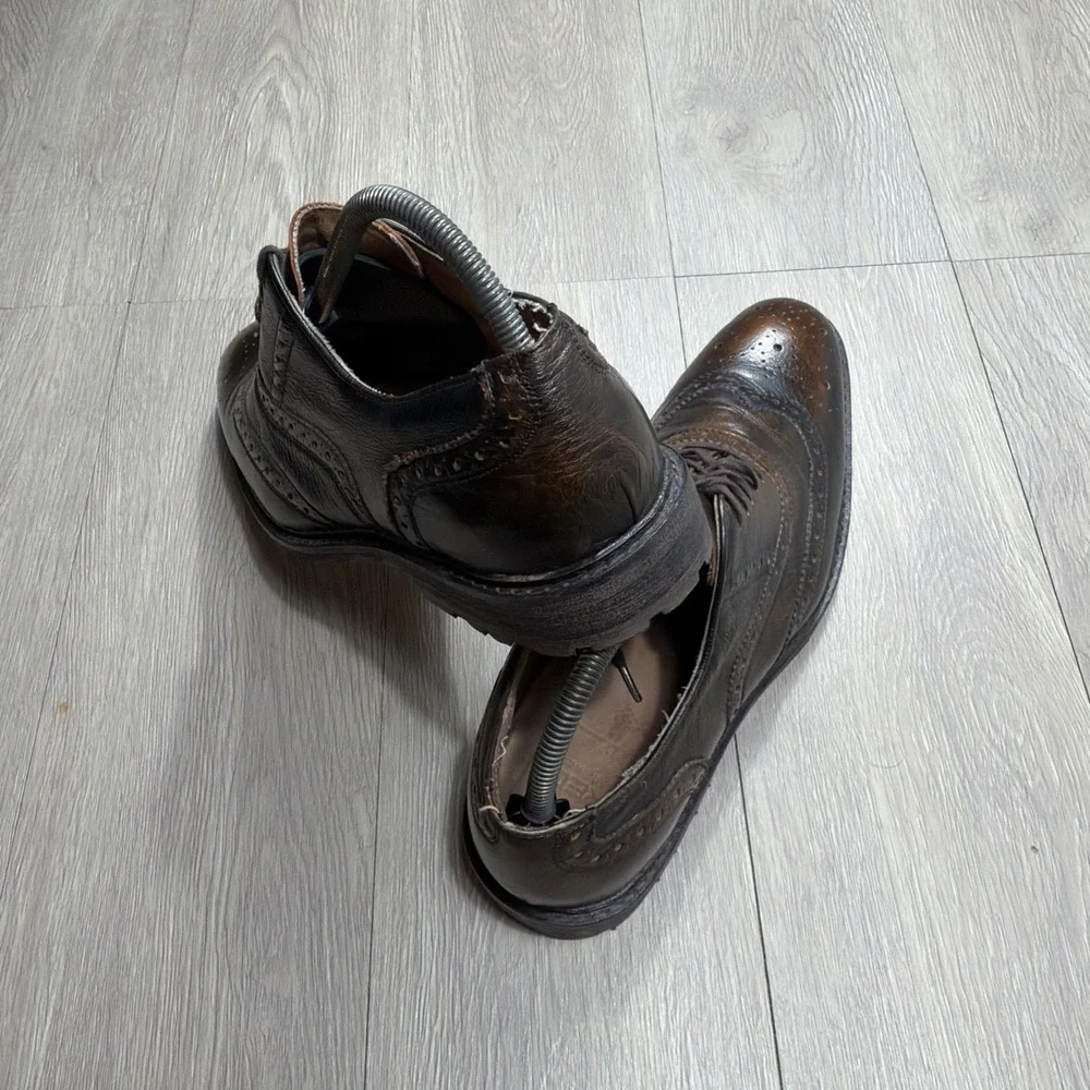 Mens Wingtip Dress Shoes Oxfords Metallic Bronze Unique RED Saks‎ Fifth Ave 10.5